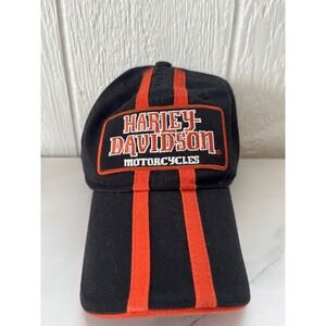 Harley Davidson Motorcycles Black Orange Racing Stripe Baseball Cap Mens S